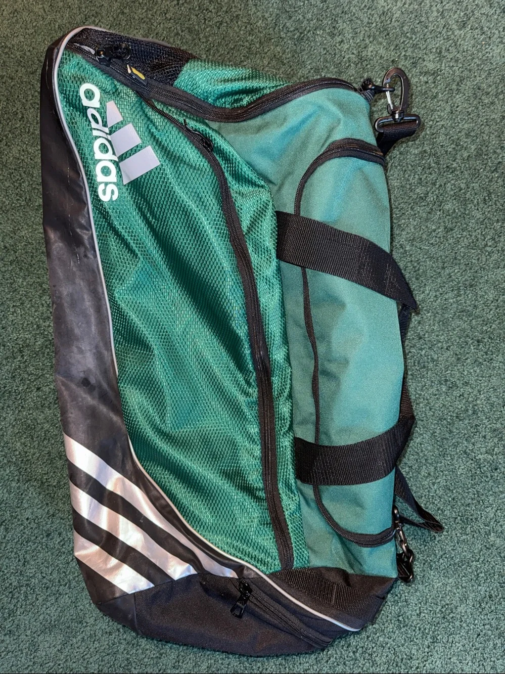 adidas Defender III green duffle bag 24x13x12 Emerald Green, multi-compartments